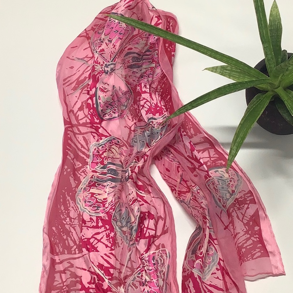 Signed Andy Warhol pink silk butterfly print scarf - Picture 1 of 1